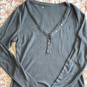 Stylish Slate Long Sleeve V-Neck Top